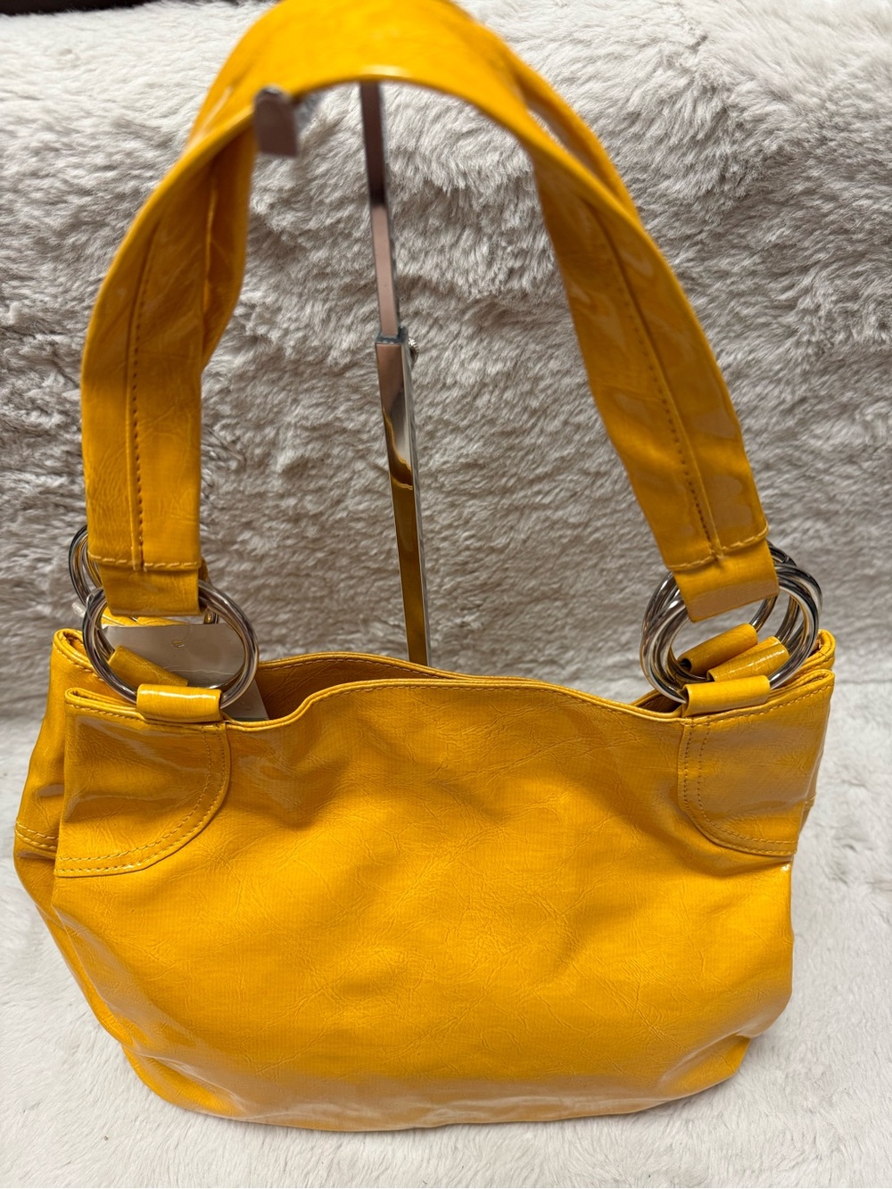 Vibrant Yellow Shoulder Bag with Silver Ring Hardware